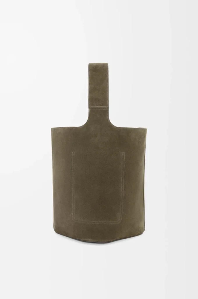 Large Pebble bucket bag in suede calfskin Dark Olive