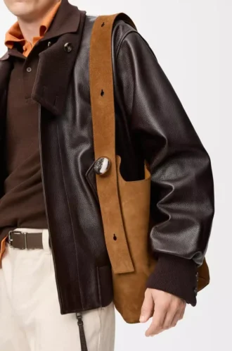 Large Pebble bucket bag in suede calfskin Tobacco