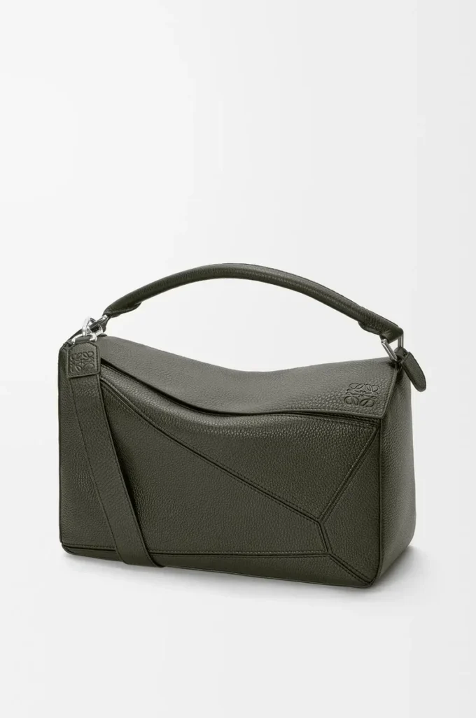 Large Puzzle bag in supple grained calfskin Dark Khaki