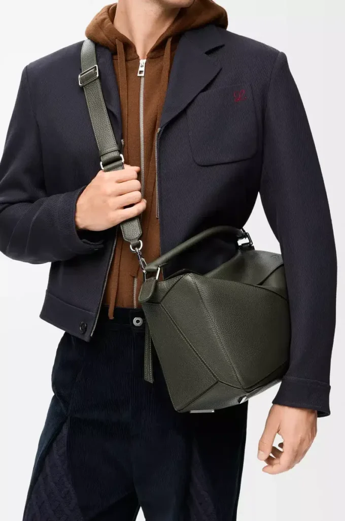 Large Puzzle bag in supple grained calfskin Dark Khaki