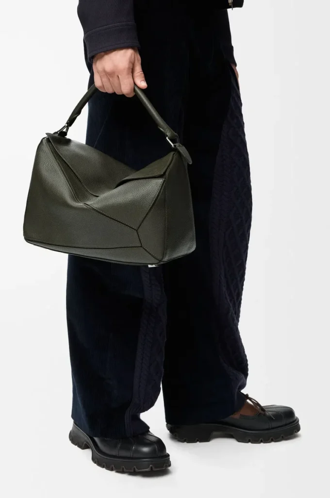 Large Puzzle bag in supple grained calfskin Dark Khaki