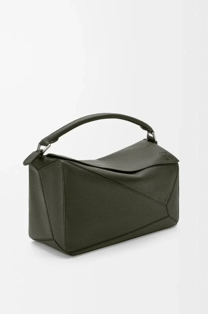 Large Puzzle bag in supple grained calfskin Dark Khaki