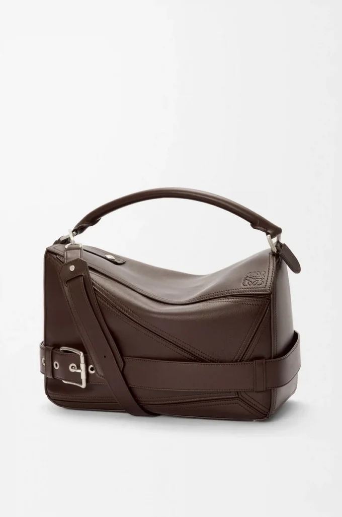 Large Puzzle Biker bag in shiny calfskin Dark Chestnut
