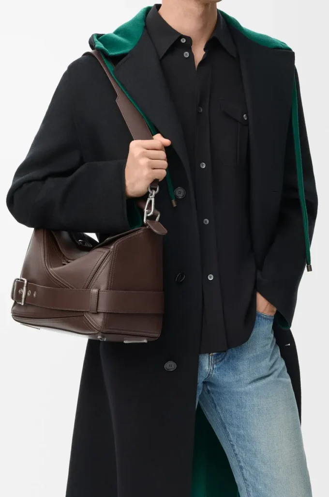 Large Puzzle Biker bag in shiny calfskin Dark Chestnut