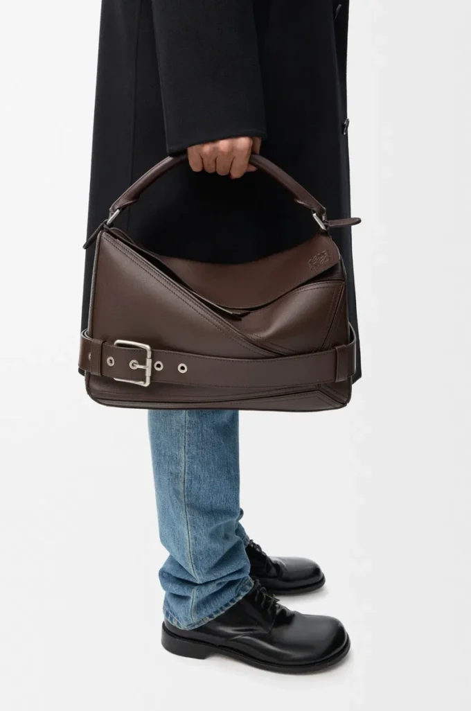 Large Puzzle Biker bag in shiny calfskin Dark Chestnut