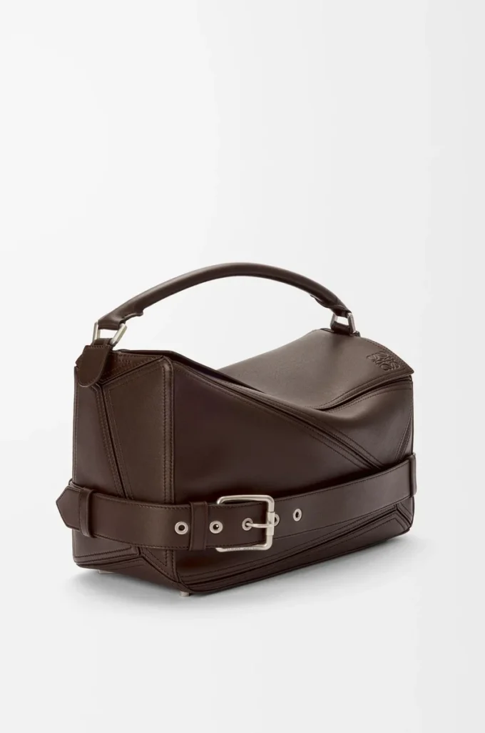Large Puzzle Biker bag in shiny calfskin Dark Chestnut