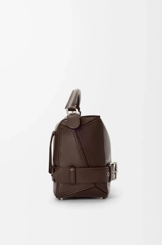 Large Puzzle Biker bag in shiny calfskin Dark Chestnut