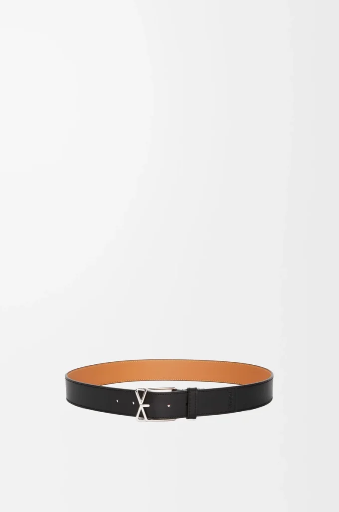 Layered Cross Buckle belt in smooth calfskin Black/Palladium