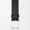 Layered Cross Buckle belt in smooth calfskin Black/Palladium