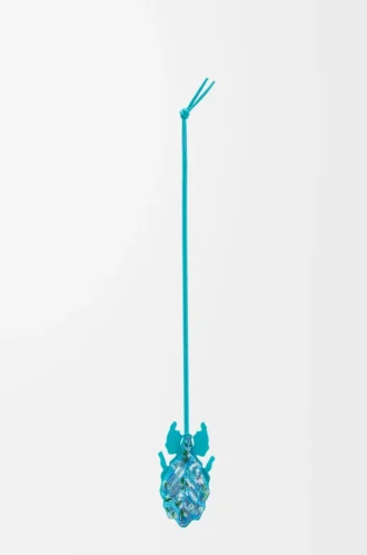 Leaf insect keyfob charm in beaded leather Deep Turquoise