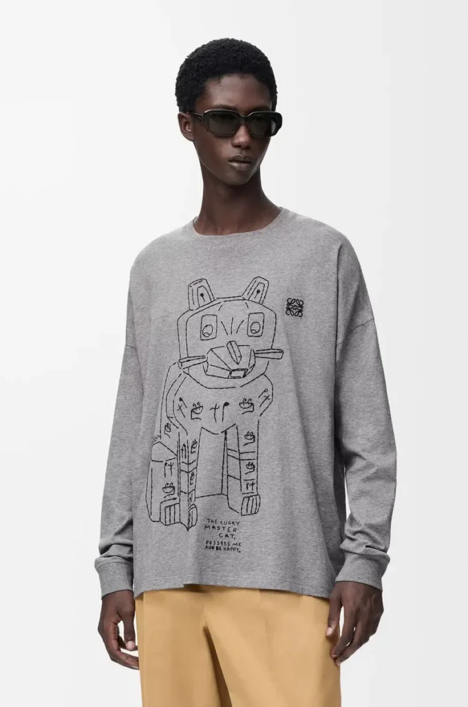 Long sleeve T-shirt in cotton Grey Melange