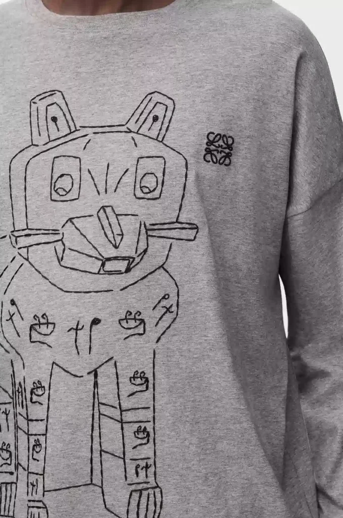 Long sleeve T-shirt in cotton Grey Melange