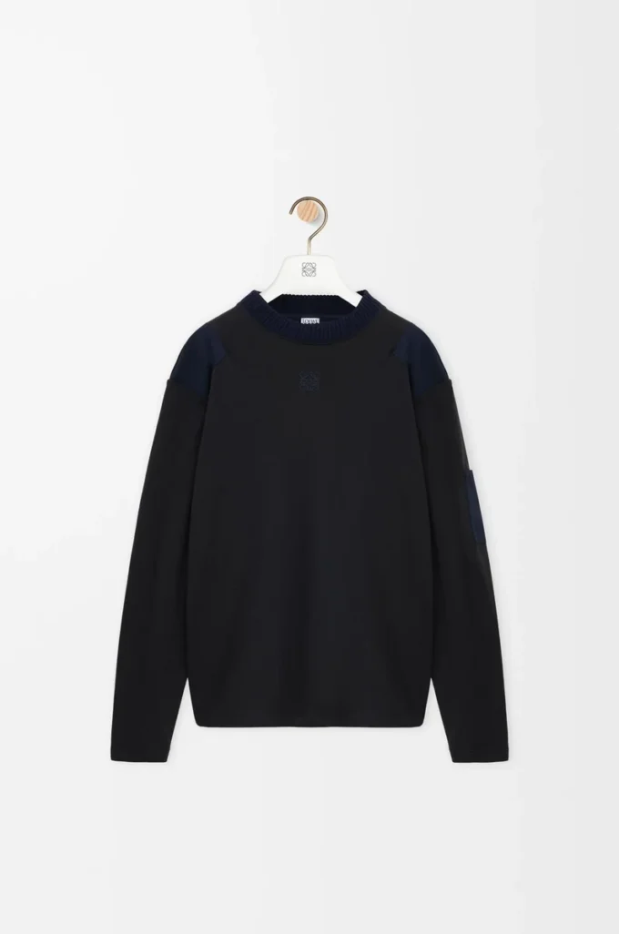 Long sleeve top in cotton blend Anthracite/Dark Navy