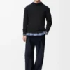 Long sleeve top in cotton blend Anthracite/Dark Navy
