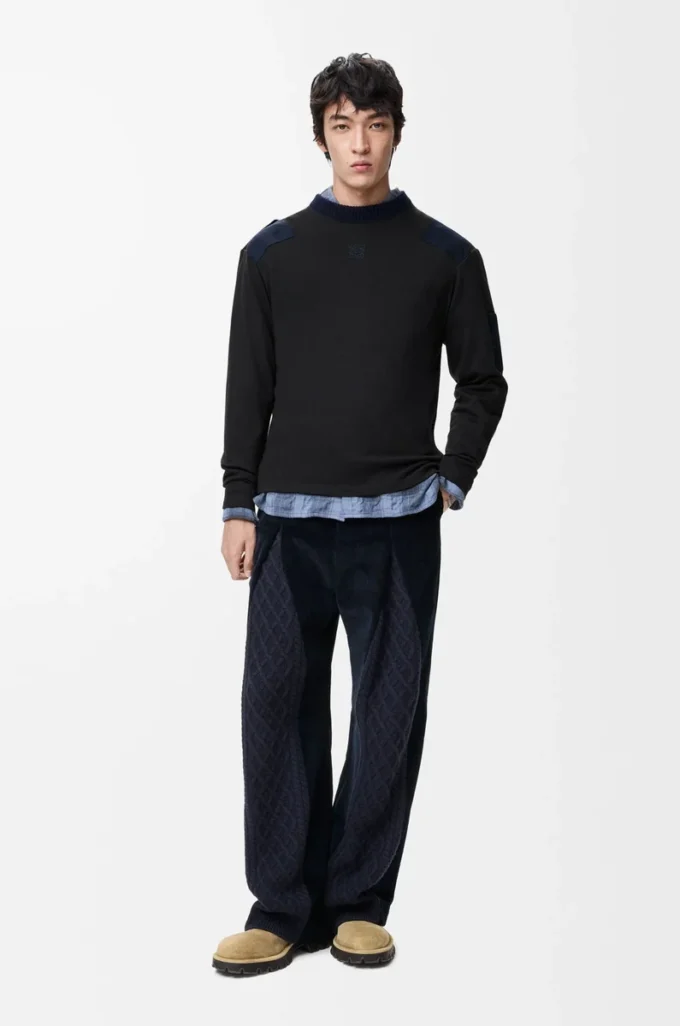 Long sleeve top in cotton blend Anthracite/Dark Navy