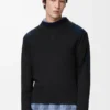 Long sleeve top in cotton blend Anthracite/Dark Navy