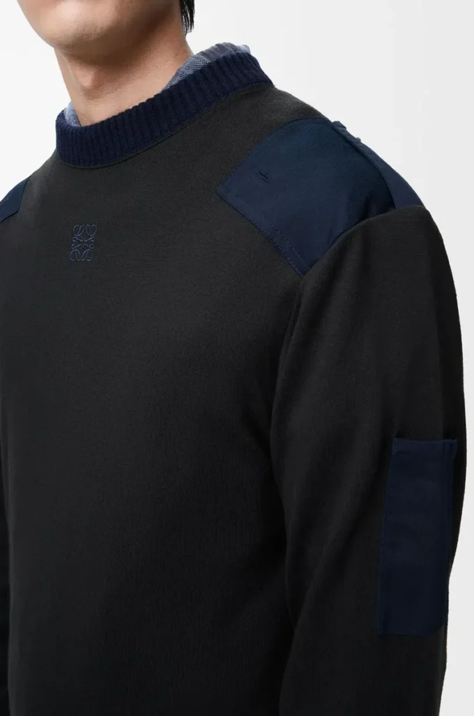 Long sleeve top in cotton blend Anthracite/Dark Navy