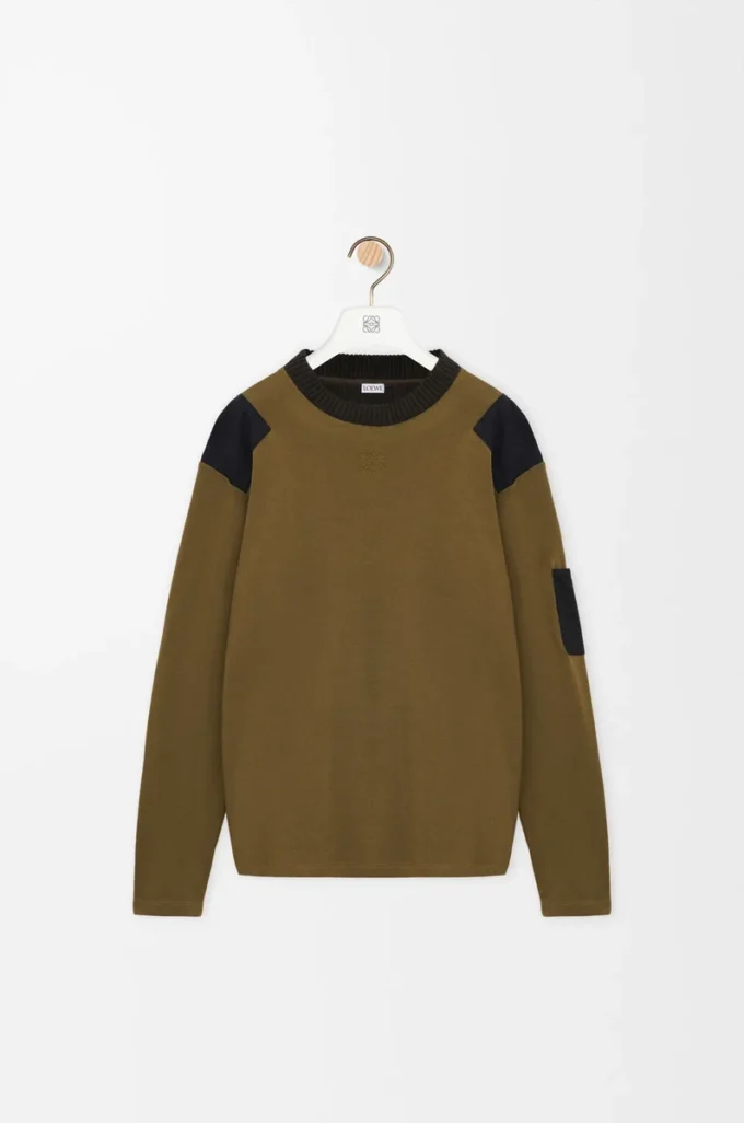 Long sleeve top in cotton blend Khaki/Black