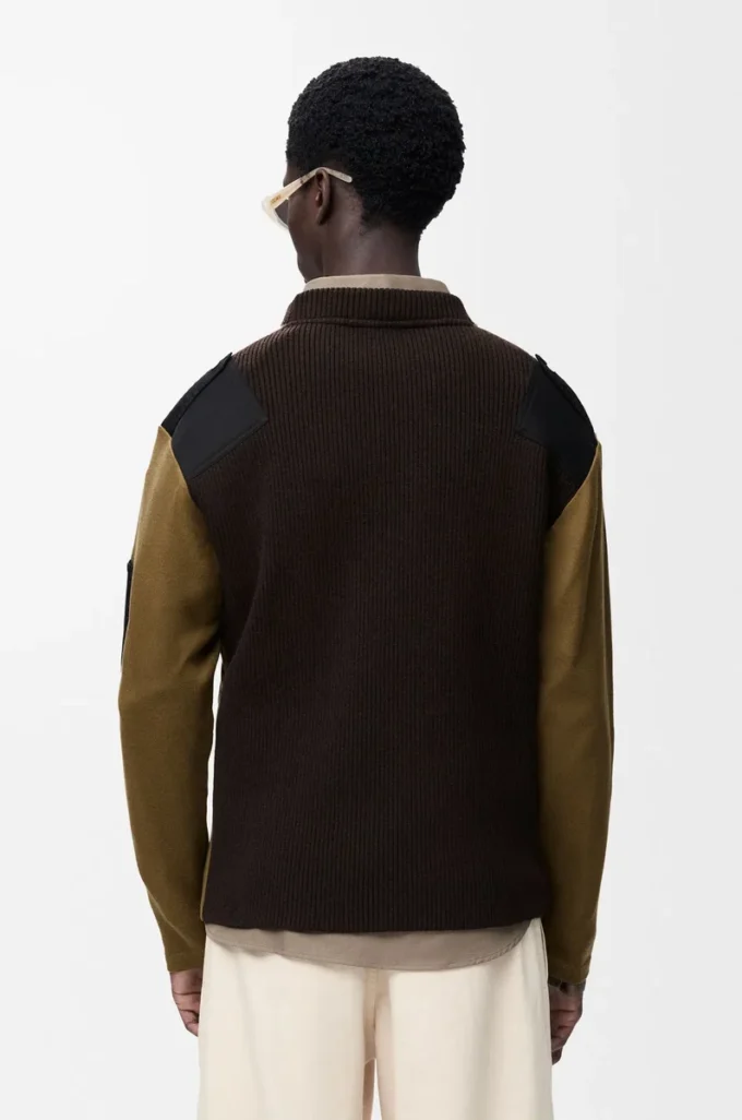 Long sleeve top in cotton blend Khaki/Black