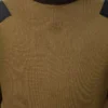 Long sleeve top in cotton blend Khaki/Black
