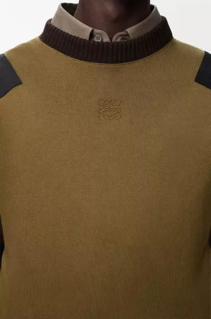 Long sleeve top in cotton blend Khaki/Black