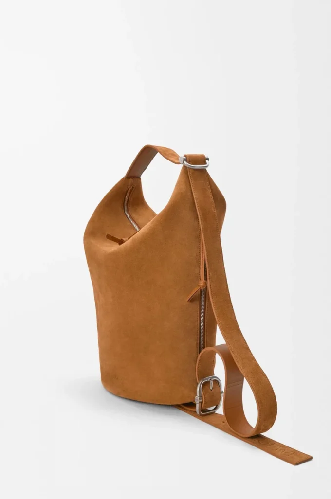 Loop bucket in suede calfskin Tobacco