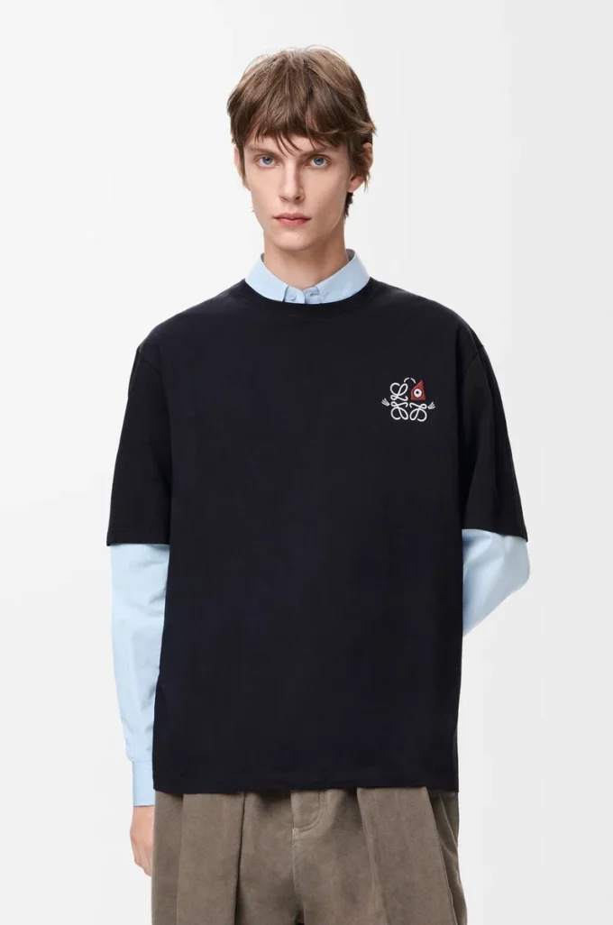 Loose fit T-shirt in cotton Navy Blue