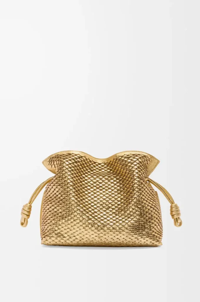 Medium Flamenco clutch in laminated lambskin Gold