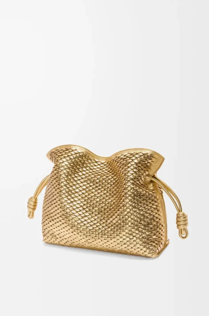 Medium Flamenco clutch in laminated lambskin Gold