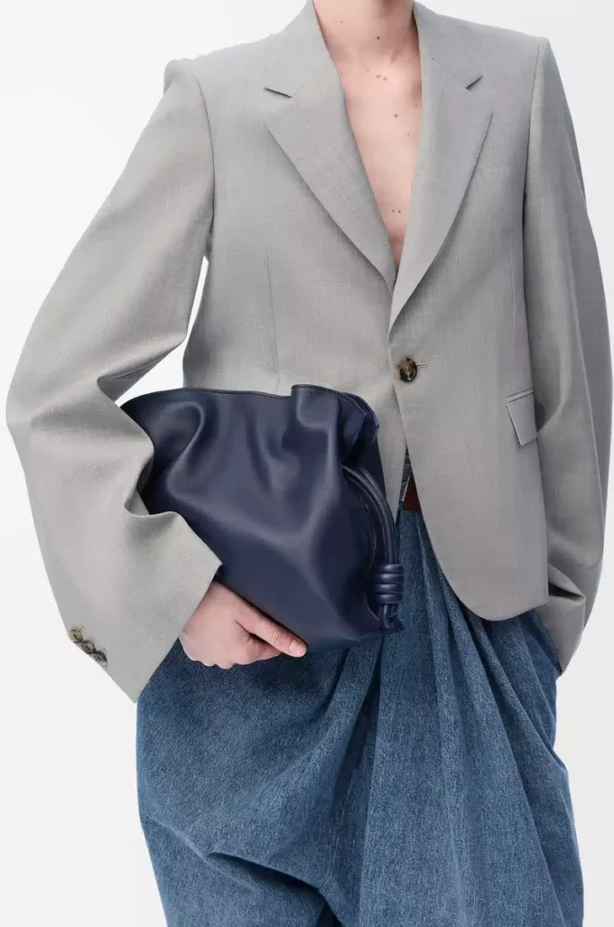 Medium Flamenco clutch in nappa calfskin Abyss Blue