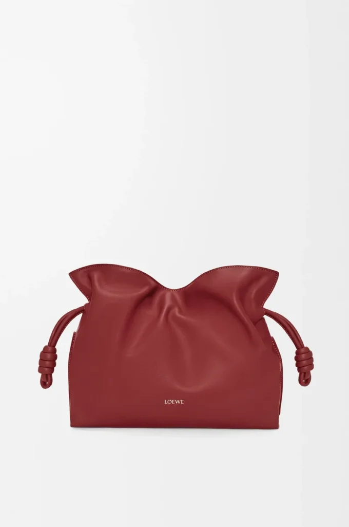 Medium Flamenco clutch in nappa calfskin Burnt Red