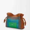 Medium Flamenco clutch in nappa calfskin Caramel/Bright Green