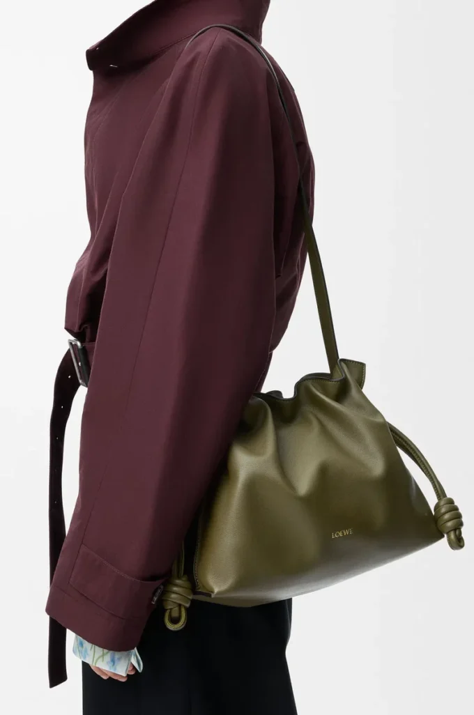 Medium Flamenco clutch in nappa calfskin Dark Khaki