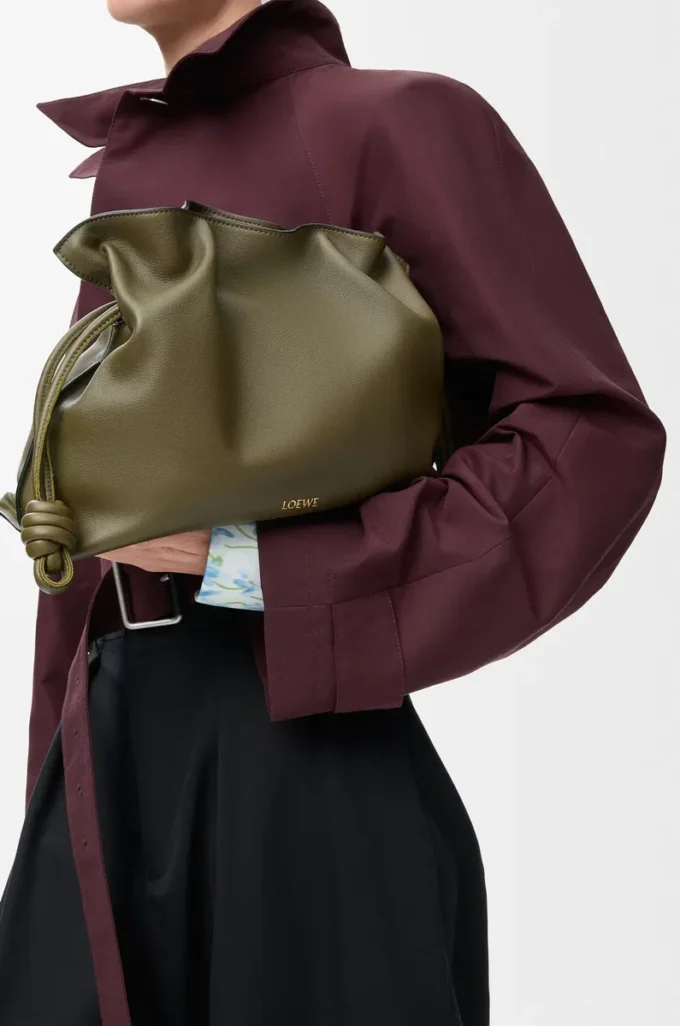 Medium Flamenco clutch in nappa calfskin Dark Khaki