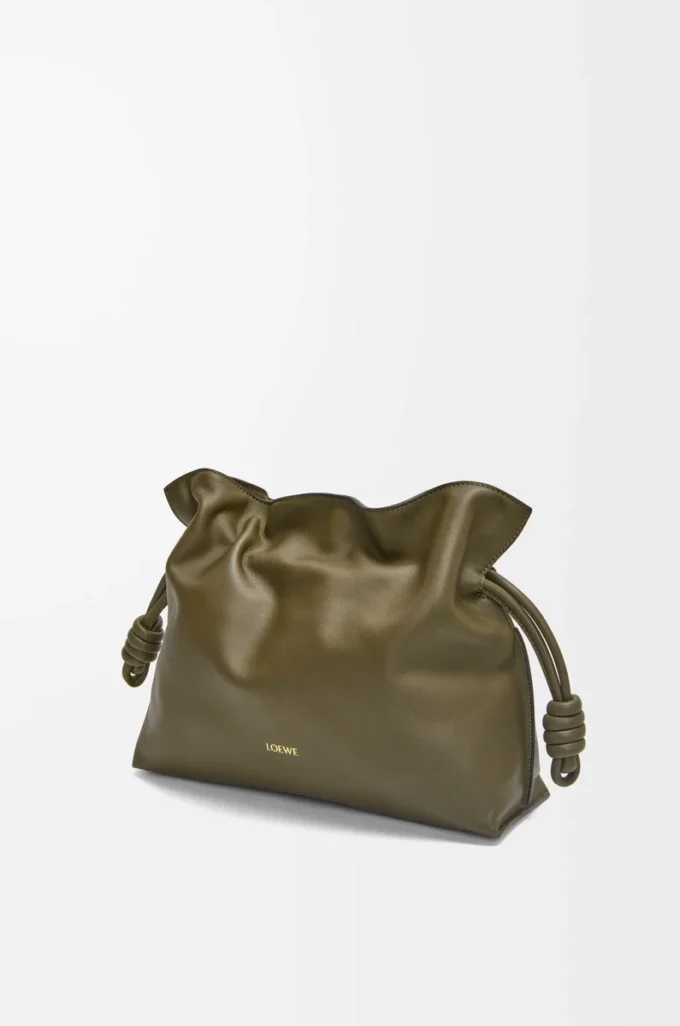 Medium Flamenco clutch in nappa calfskin Dark Khaki