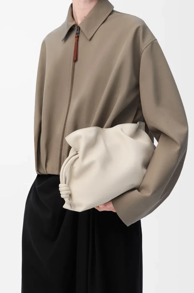 Medium Flamenco clutch in nappa calfskin Sea Salt