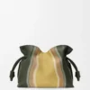 Medium Flamenco clutch Landscape in nappa calfskin Bottle Green/Ochre