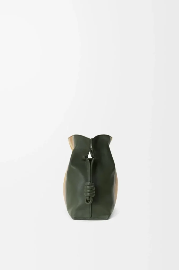 Medium Flamenco clutch Landscape in nappa calfskin Bottle Green/Ochre