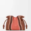 Medium Flamenco clutch Landscape in nappa calfskin Pecan/Parrot Pink
