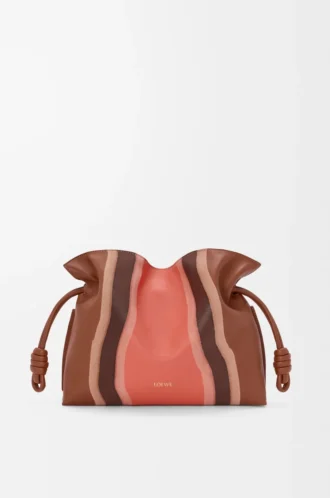 Medium Flamenco clutch Landscape in nappa calfskin Pecan/Parrot Pink