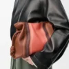 Medium Flamenco clutch Landscape in nappa calfskin Pecan/Parrot Pink