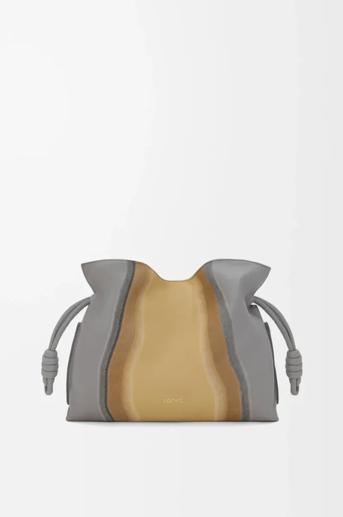 Medium Flamenco clutch Landscape in nappa calfskin Sparkling Grey/Butter