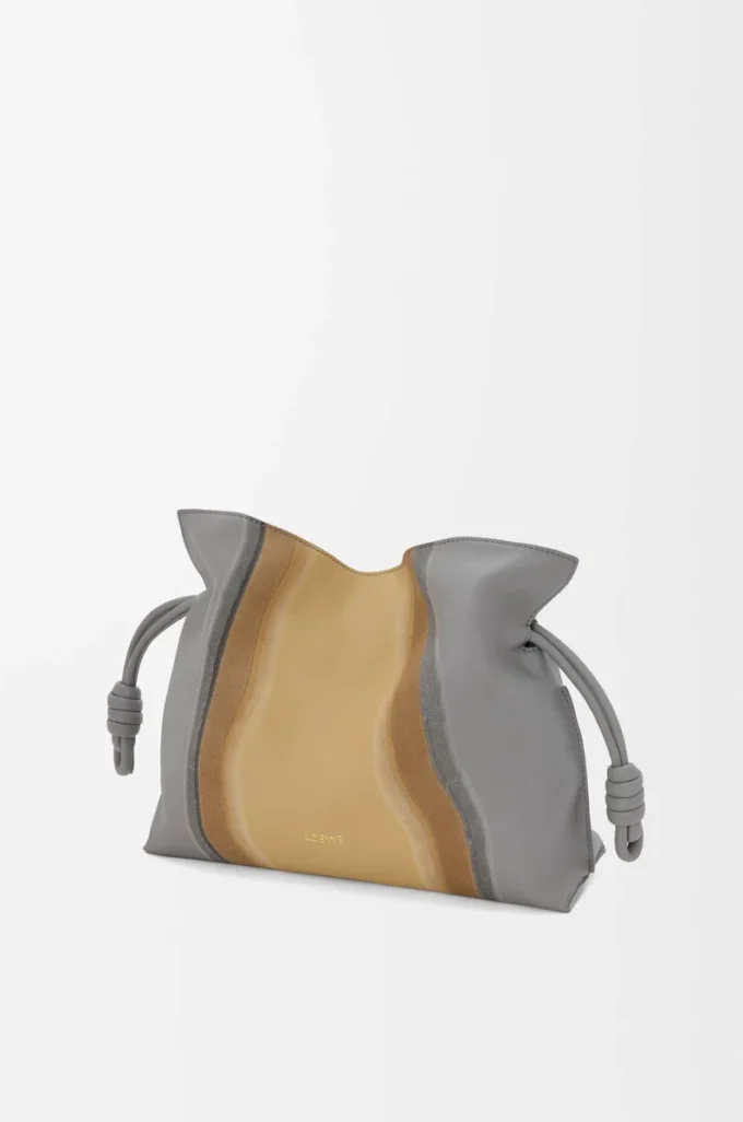 Medium Flamenco clutch Landscape in nappa calfskin Sparkling Grey/Butter