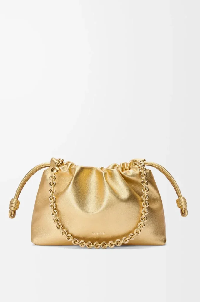 Medium Flamenco purse in laminated lambskin Gold