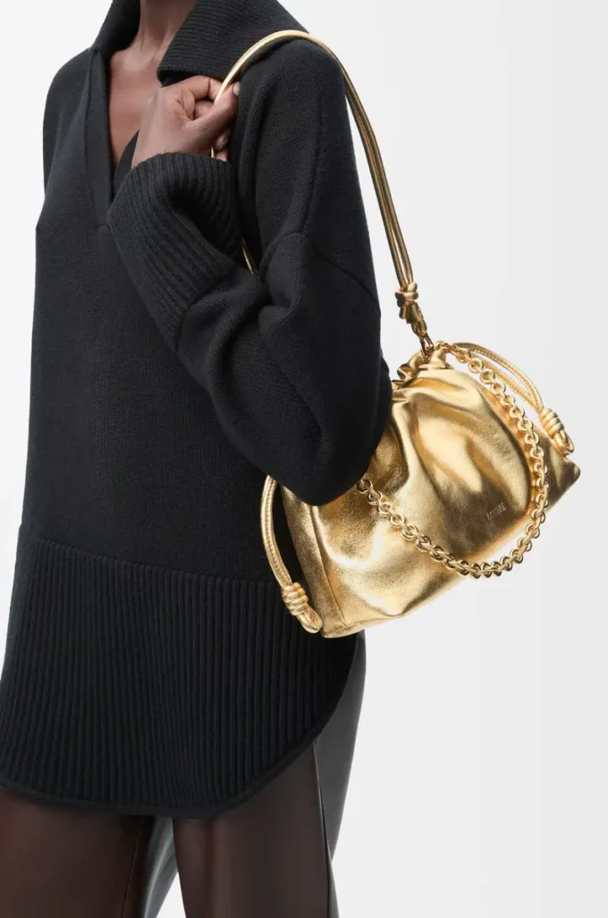 Medium Flamenco purse in laminated lambskin Gold