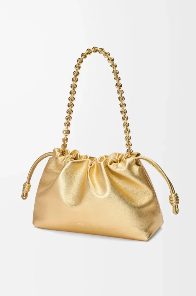 Medium Flamenco purse in laminated lambskin Gold