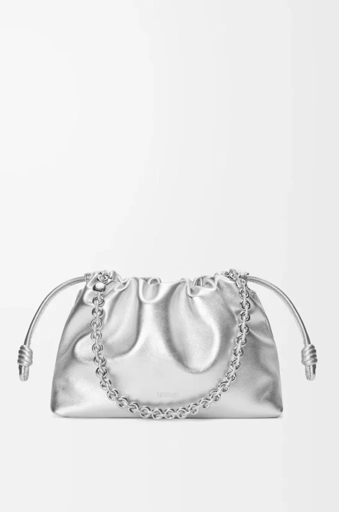 Medium Flamenco purse in laminated lambskin Silver