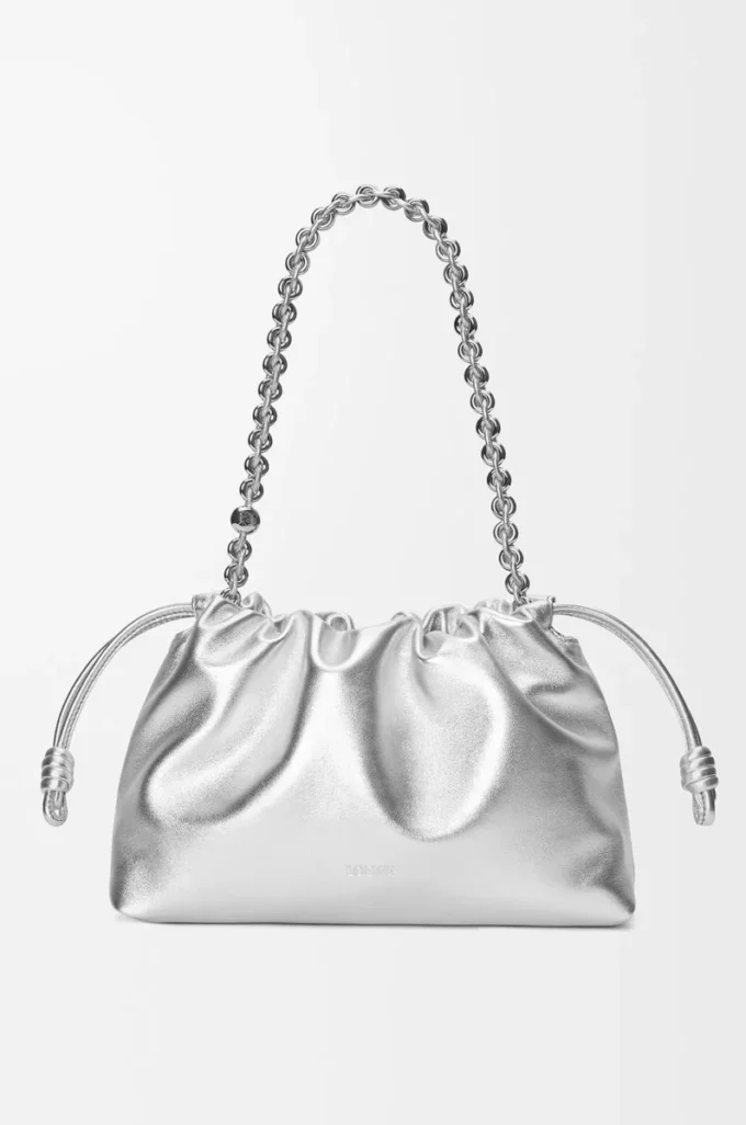 Medium Flamenco purse in laminated lambskin Silver