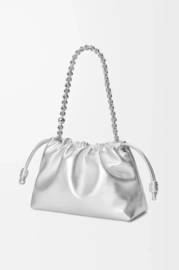 Medium Flamenco purse in laminated lambskin Silver