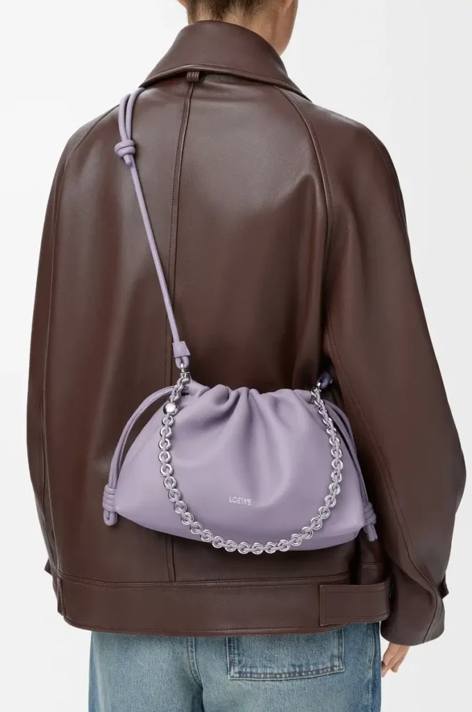 Medium Flamenco purse in mellow nappa lambskin Dirty Mauve